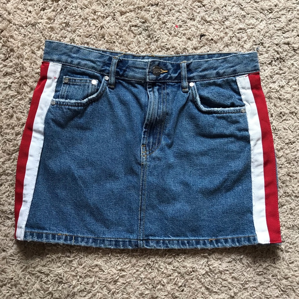 Zara Denim Red & White Striped Mini Skirt